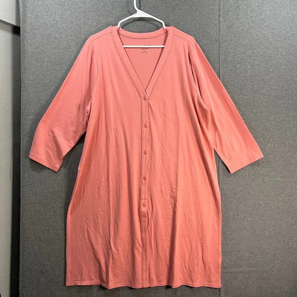 AnyBody Cozy Knit Button Front Long Cardigan Rose Size X-Large